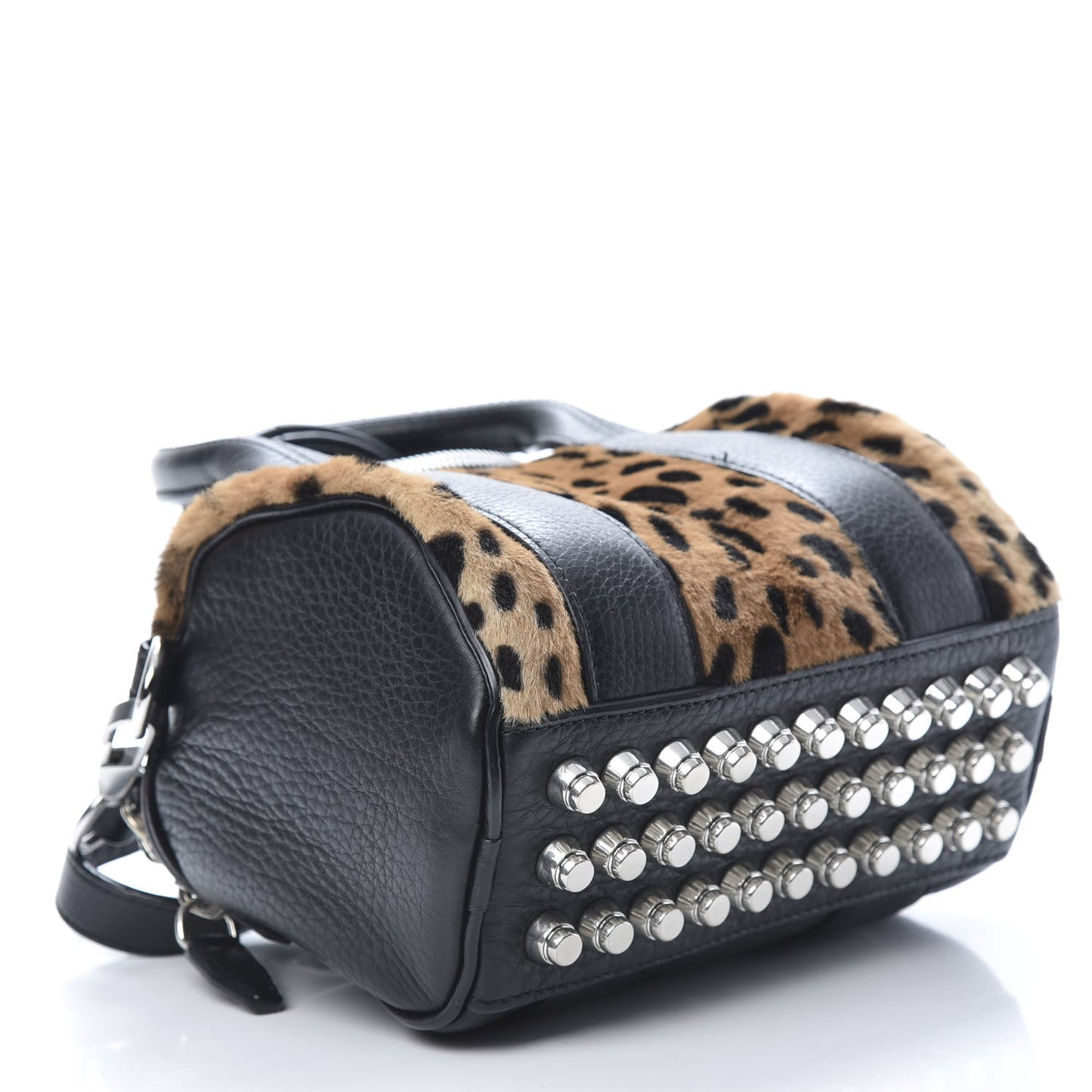 Kangaroo Fur Mini Rockie Black Cheetah Rhodium Hardware