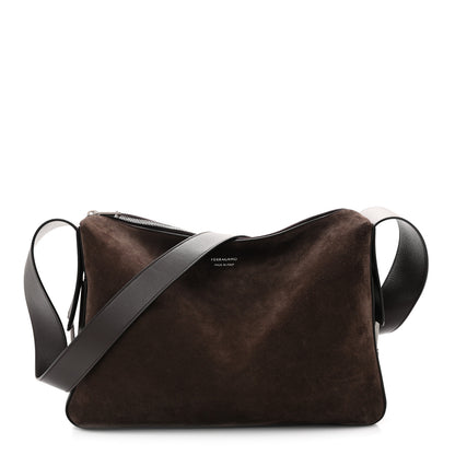 Salvatore Ferragamo Suede Calfskin Gancini Twins Slouchy Crossbody Bag Brown 1 of 13