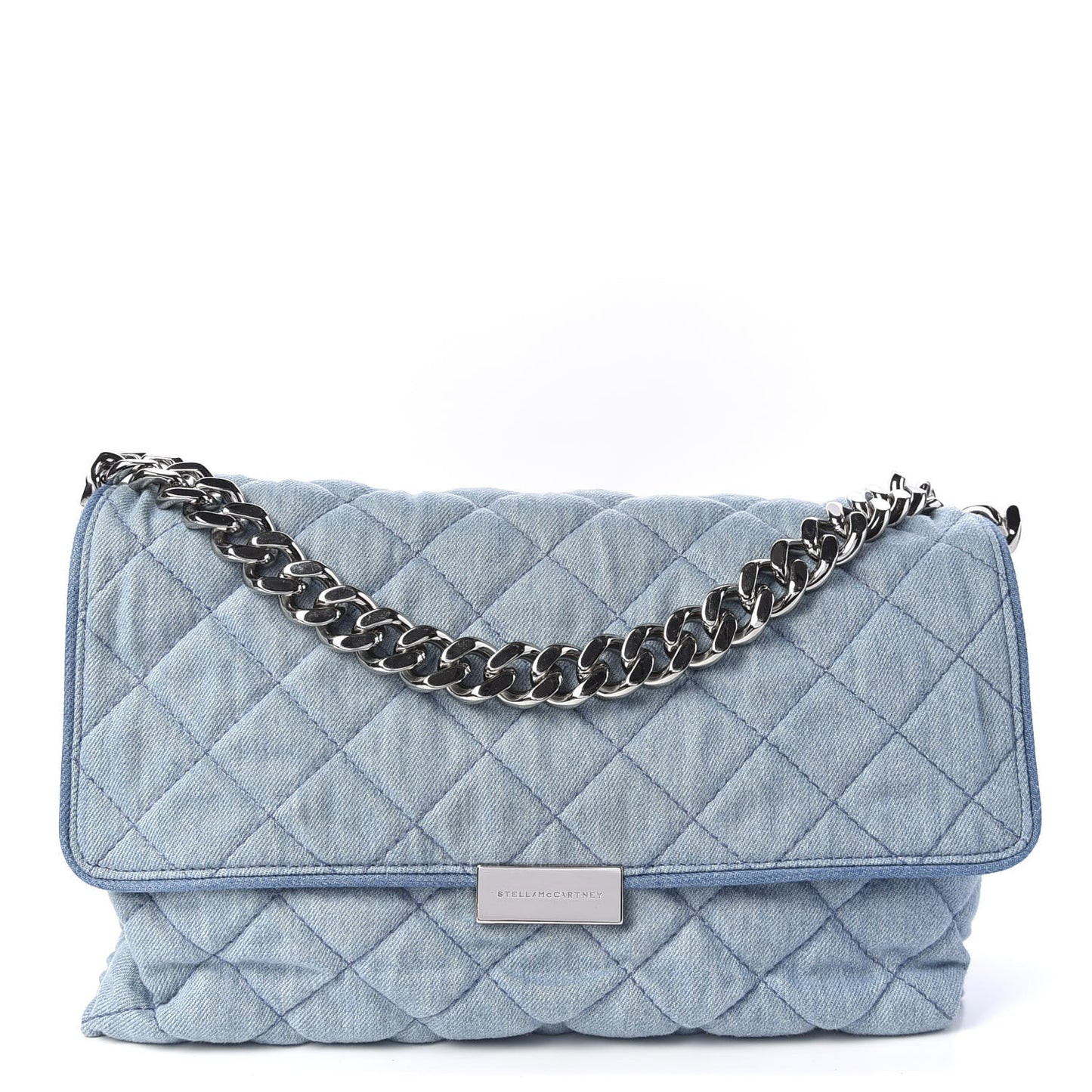 Eco Denim Quilted Large Beckett Shoulder Bag Blue