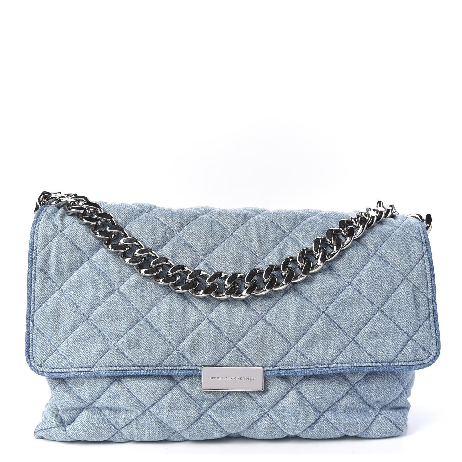 Stella McCartney Eco Denim Quilted Large Beckett Shoulder Bag Blue 1 of 8