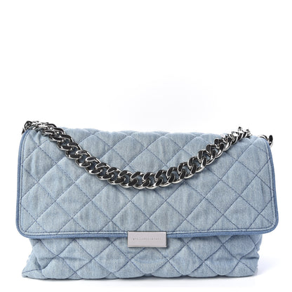 Stella McCartney Eco Denim Quilted Large Beckett Shoulder Bag Blue 1 of 8