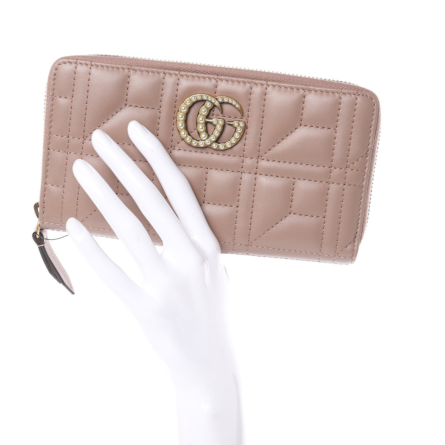 Gucci Calfskin Matelasse Pearly GG Marmont Zip Around Wallet Porcelain Rose 2 of 8