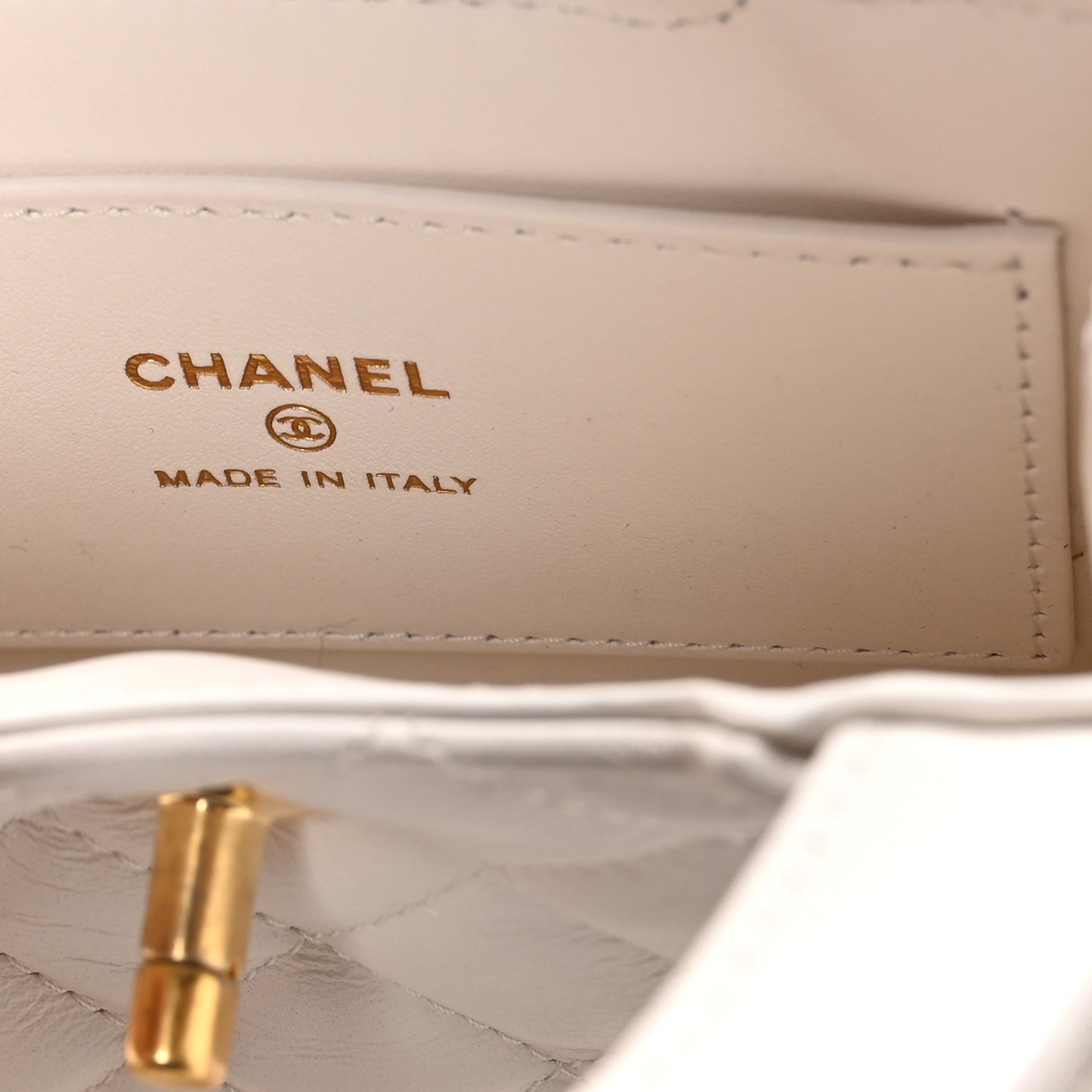 Shiny Aged Calfskin Quilted Mini Nano Kelly Shopper White