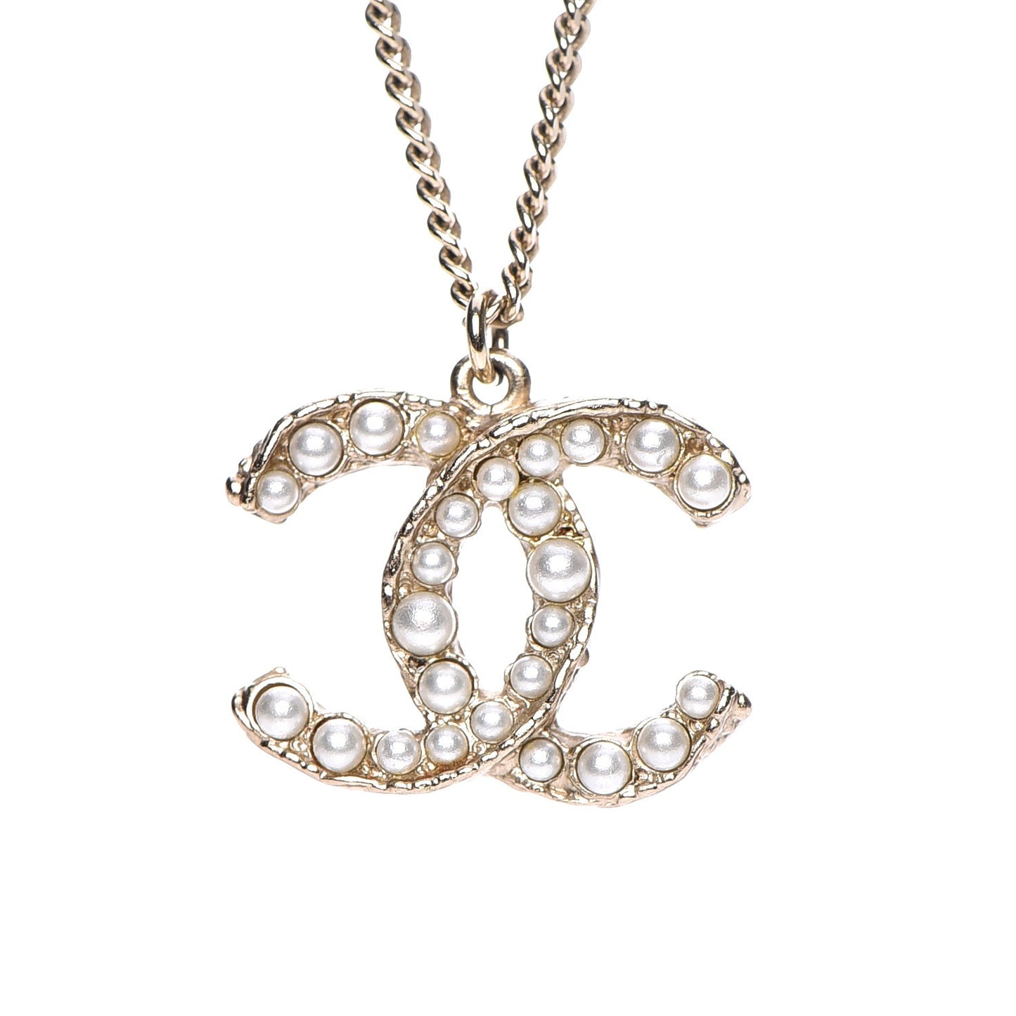 Pearl CC Pendant Necklace Gold
