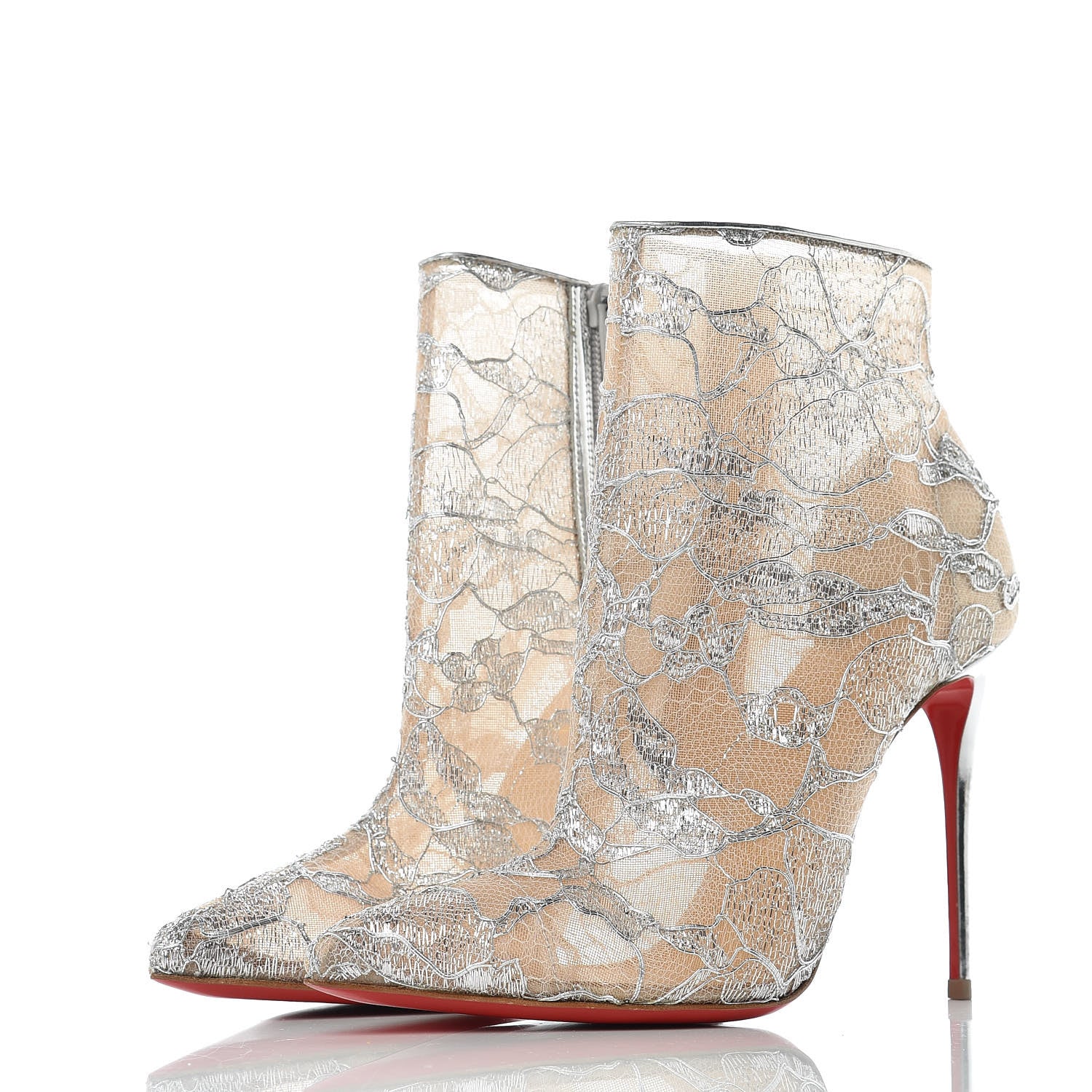 Christian Louboutin Lace Lurex Specchio Gipsybootie 100 Ankle Boots 37.5 Silver 3 of 8