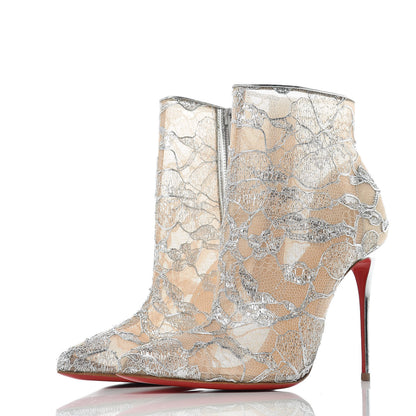 Christian Louboutin Lace Lurex Specchio Gipsybootie 100 Ankle Boots 37.5 Silver 3 of 8