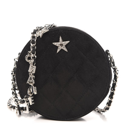 Chanel Suede Quilted Crystal Round Clutch With Logo Chain Black 1 of 12