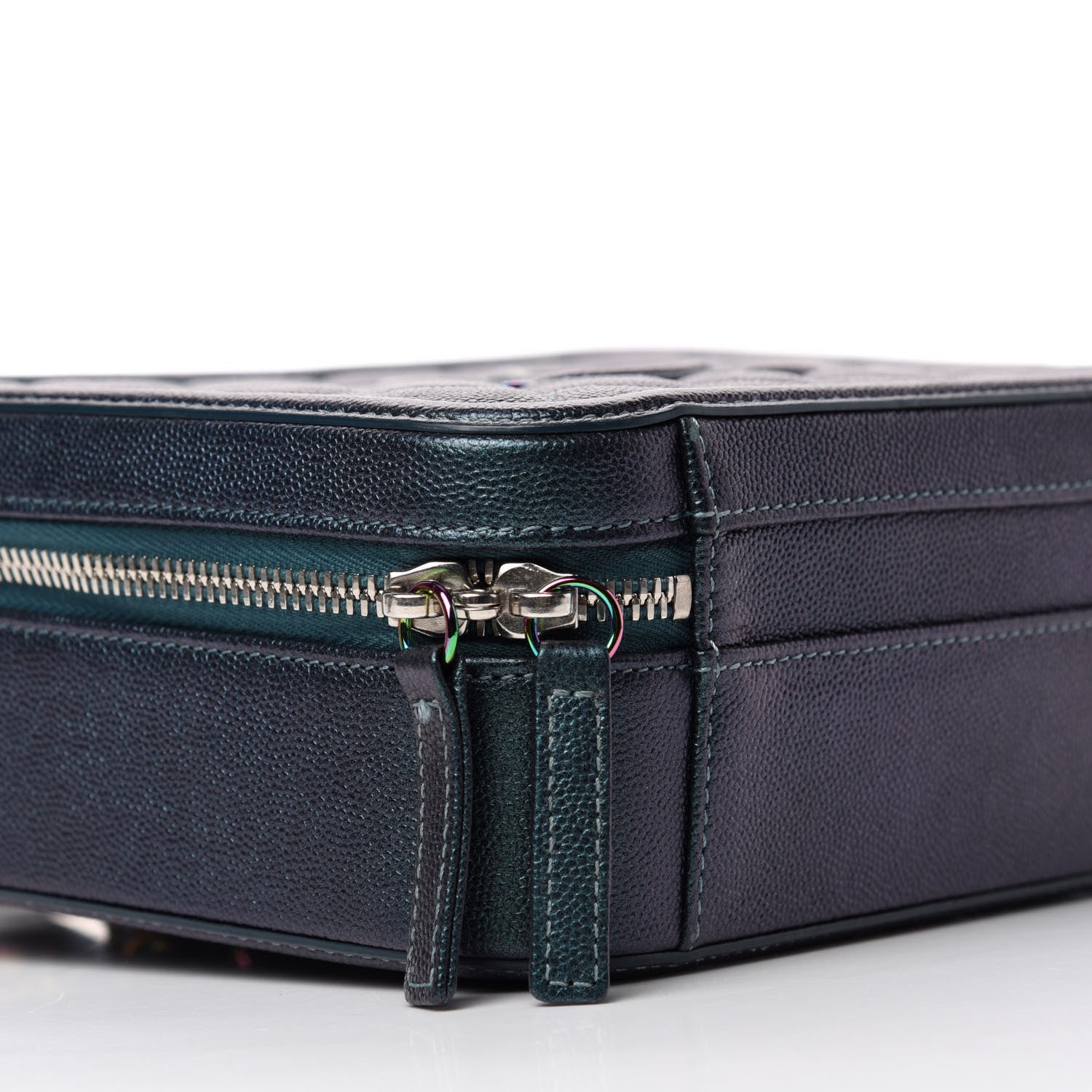 Chanel Iridescent Caviar Quilted Medium CC Filigree Vanity Case Dark Turquoise 6 of 10
