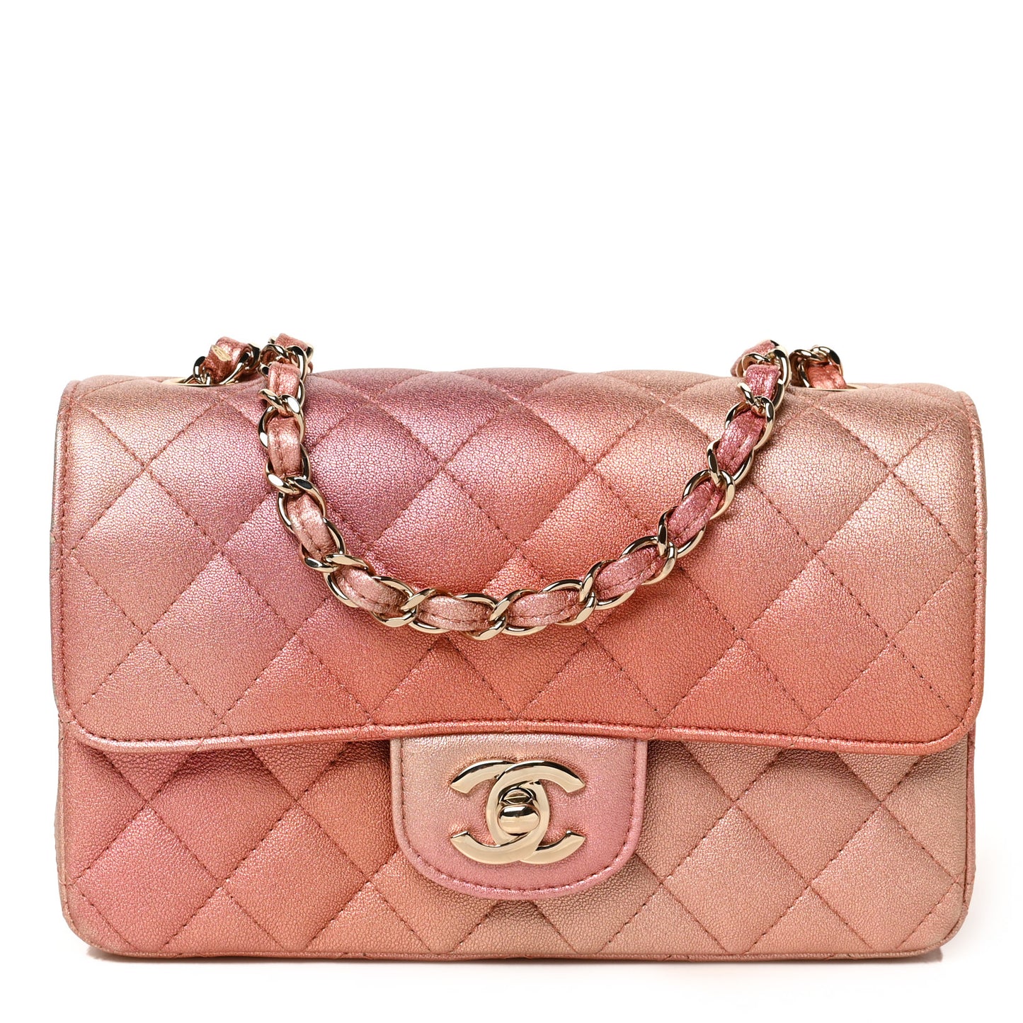 Metallic Lambskin Quilted Ombre Mini Rectangular Flap Pink