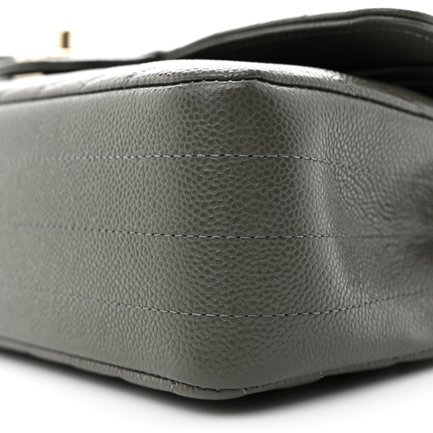 Caviar Chevron Quilted Medium Double Flap Dark Grey