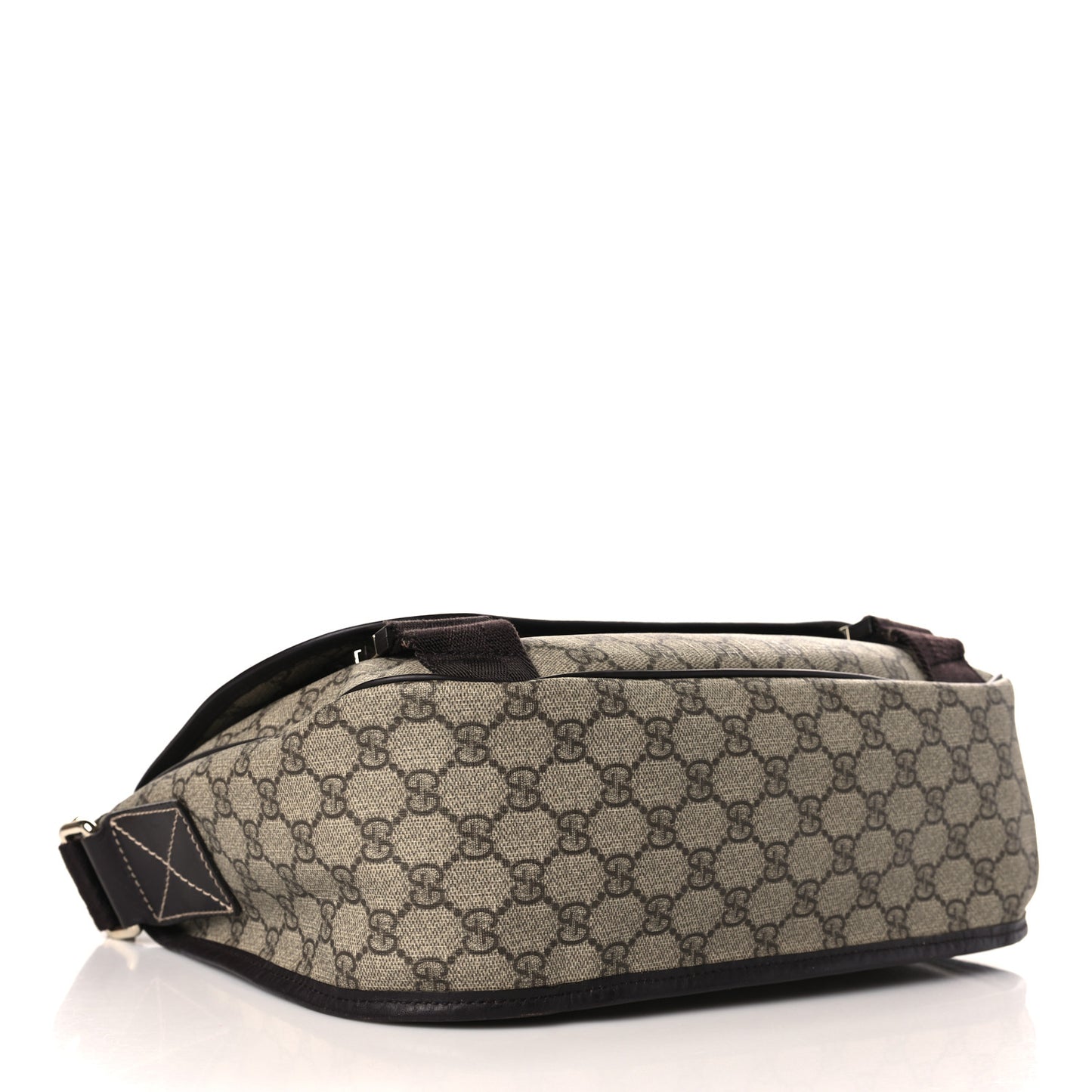 GG Plus Monogram Medium Double Buckle Flap Messenger Bag Beige Dark Brown
