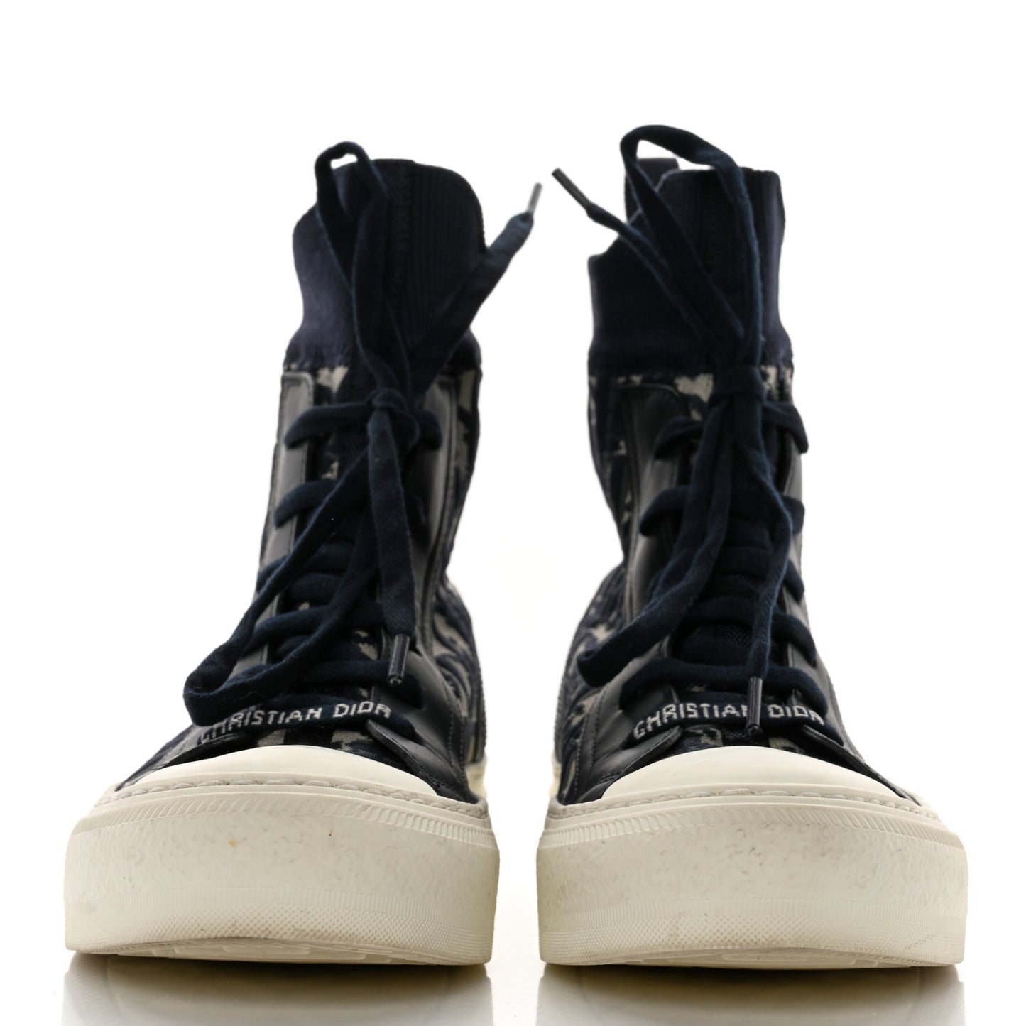 Technical Knit Calfskin Oblique Womens Walk'n Dior High Top Sneakers 36 Deep Blue
