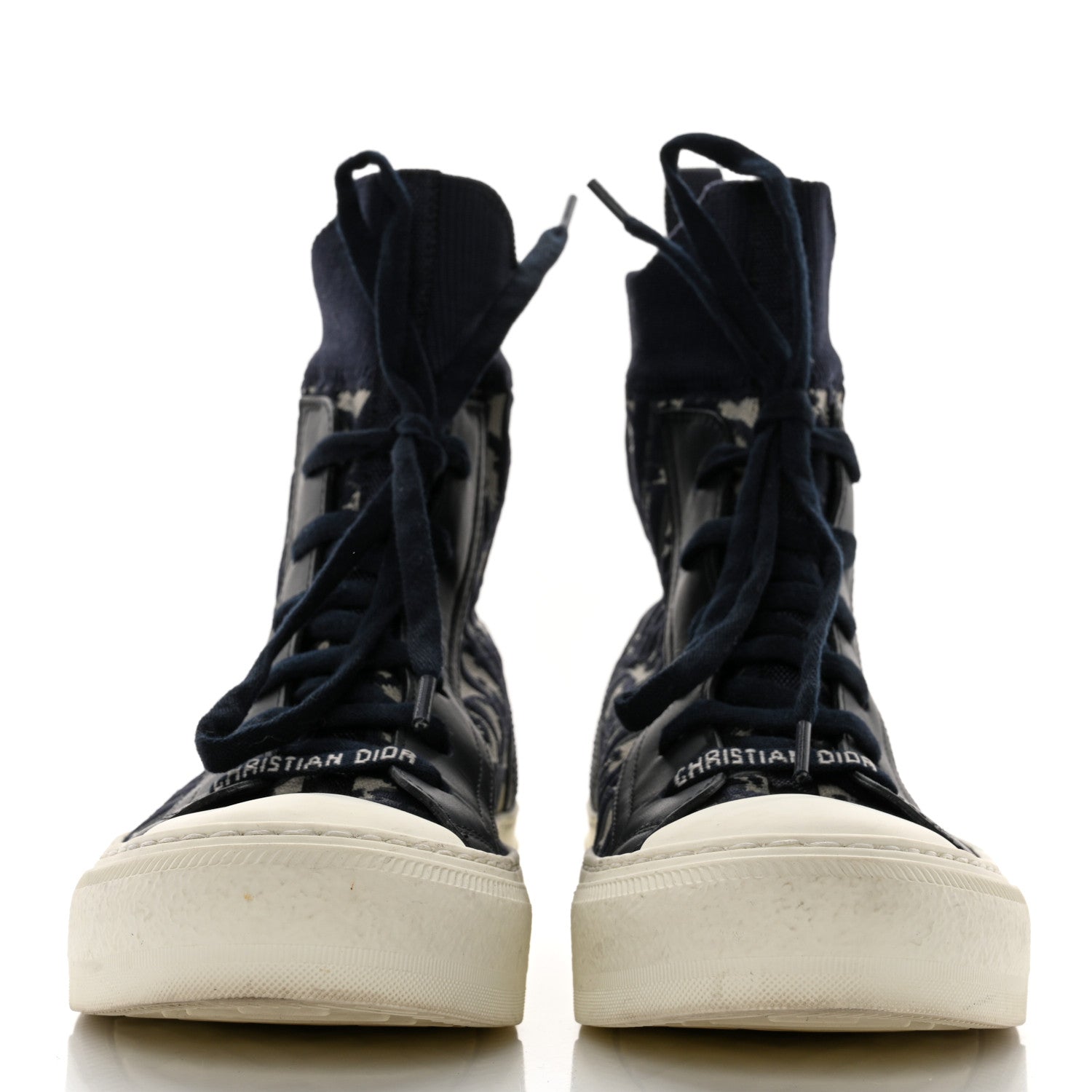 Christian Dior Technical Knit Calfskin Oblique Womens Walk'n Dior High Top Sneakers 36 Deep Blue 3 of 8