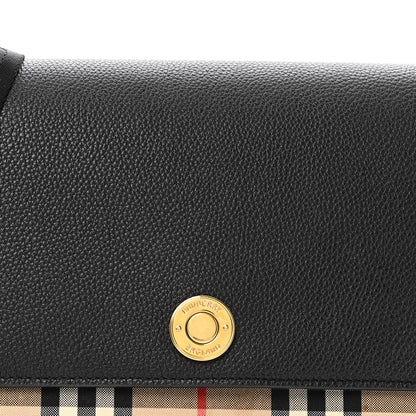 Burberry Coated Canvas Calfskin Vintage Check Medium Note Crossbody Bag Black 8 of 14