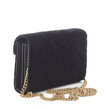 Gucci Velvet Matelasse GG Marmont Chain Wallet Black 3 of 9