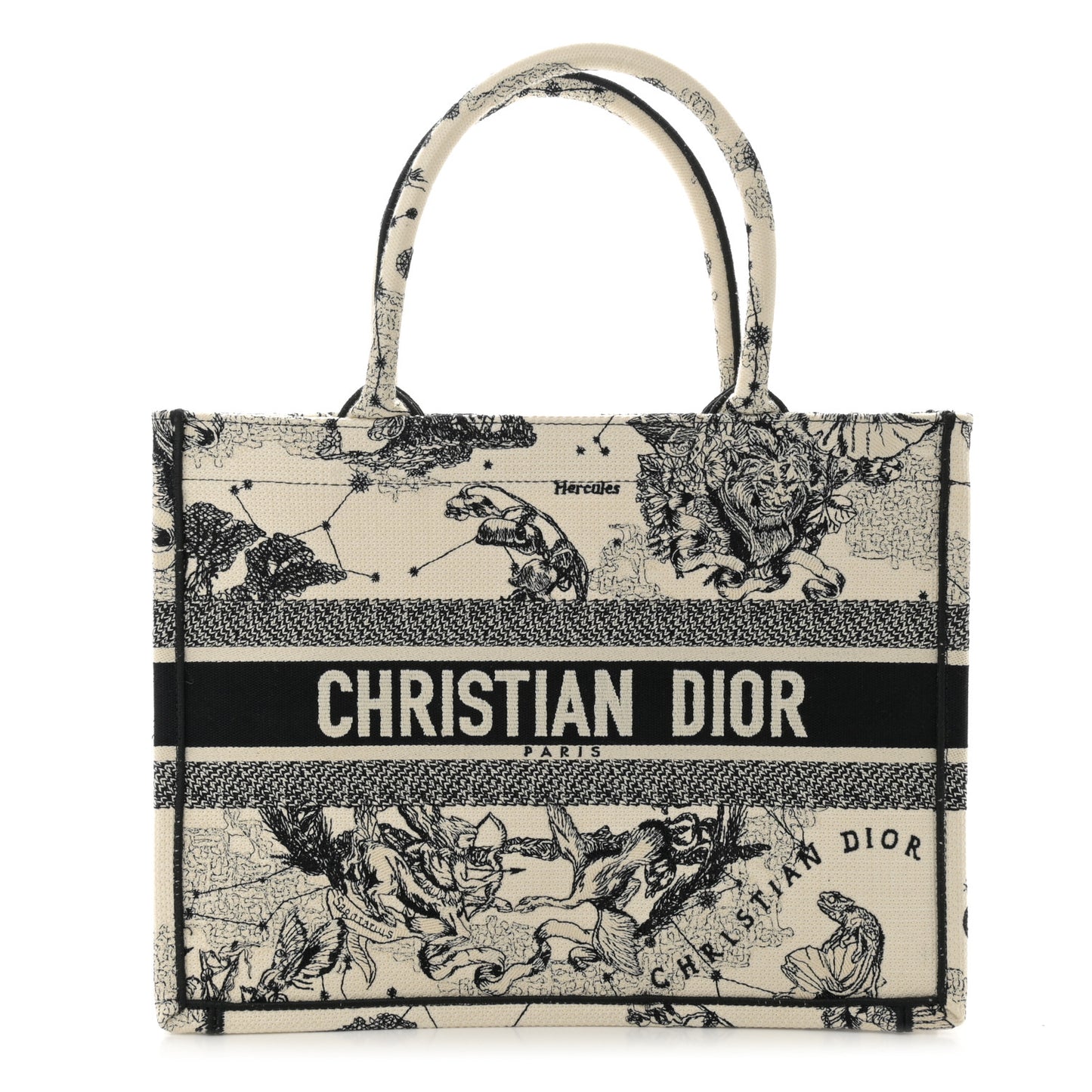 Canvas Zodiac Toile De Jouy Embroidered Medium Book Tote Latte