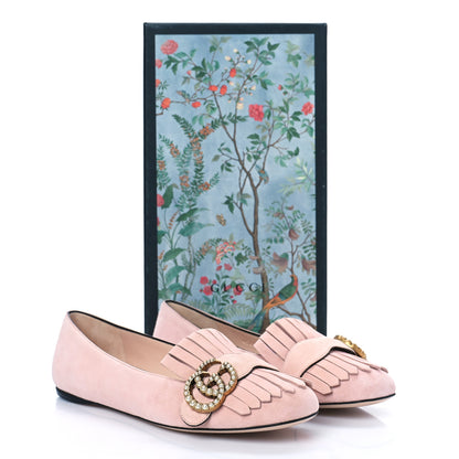 Gucci Kid Scamosciato Pearly GG Marmont Fringe Flats 36.5 Crystal Pink 10 of 10