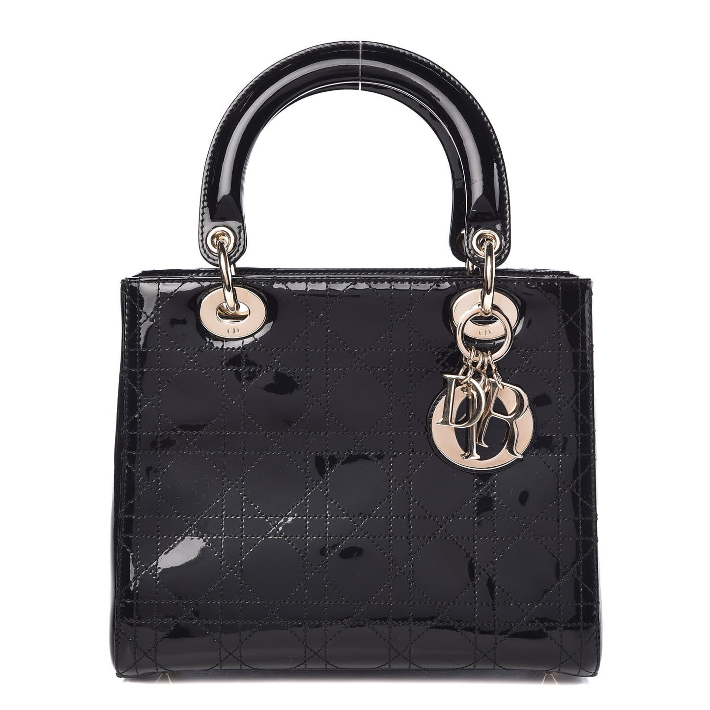 Patent Cannage Stitched Medium Lady Dior Black