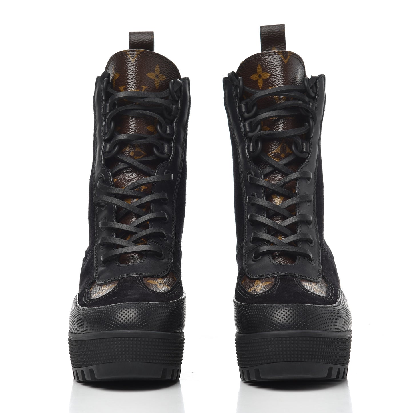 Suede Calfskin Monogram Laureate Platform Desert Boots 35 Black