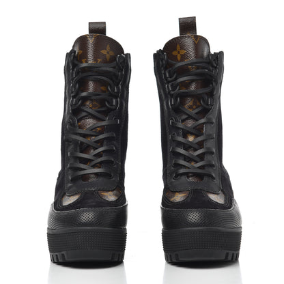 Louis Vuitton Suede Calfskin Monogram Laureate Platform Desert Boots 35 Black 2 of 11