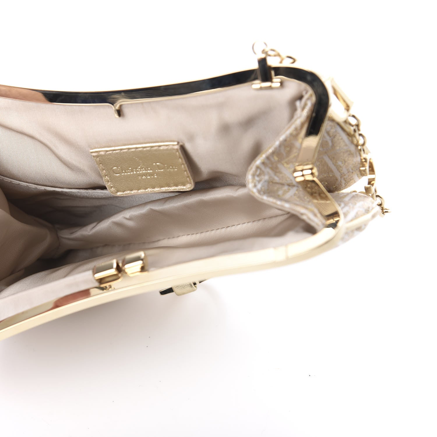 Christian Dior Jacquard Nylon Monogram Evening Frame Saddle Bag White Gold 4 of 10