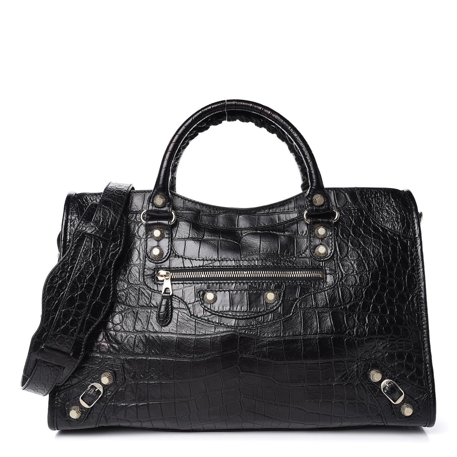 Balenciaga Calfskin Crocodile Embossed Giant 12 Gold Hardware City Black 1 of 9