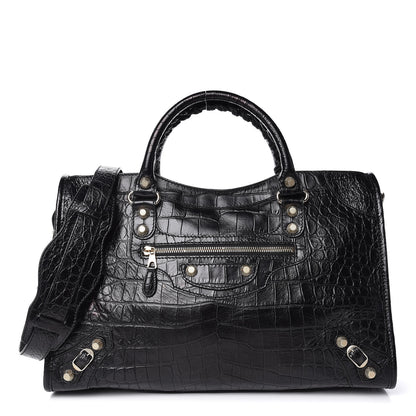 Balenciaga Calfskin Crocodile Embossed Giant 12 Gold Hardware City Black 1 of 9