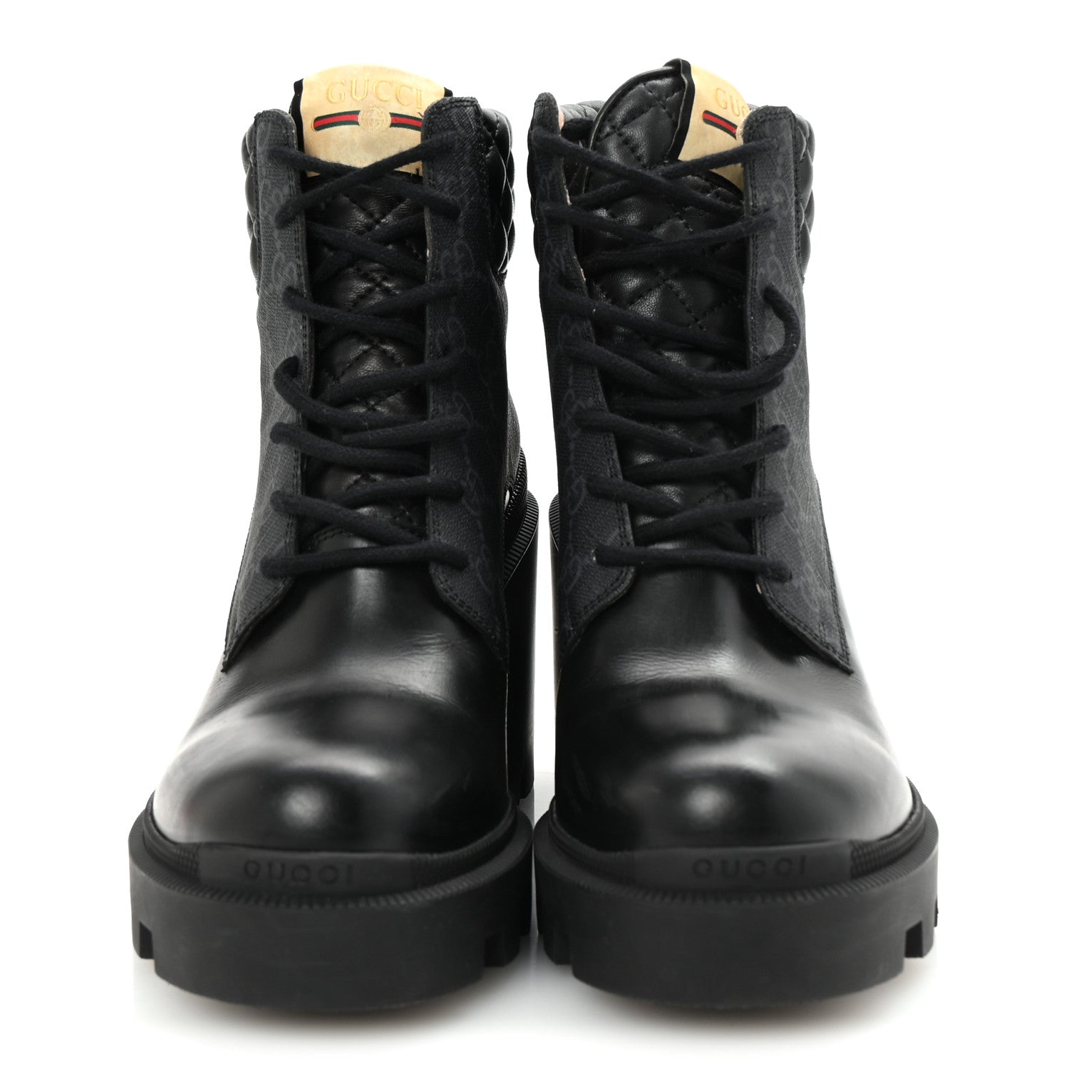 Gucci Apollo Calfskin GG Supreme Nappa Samoa Quilted Lace Up Ankle Boots 40.5 Black 3 of 10