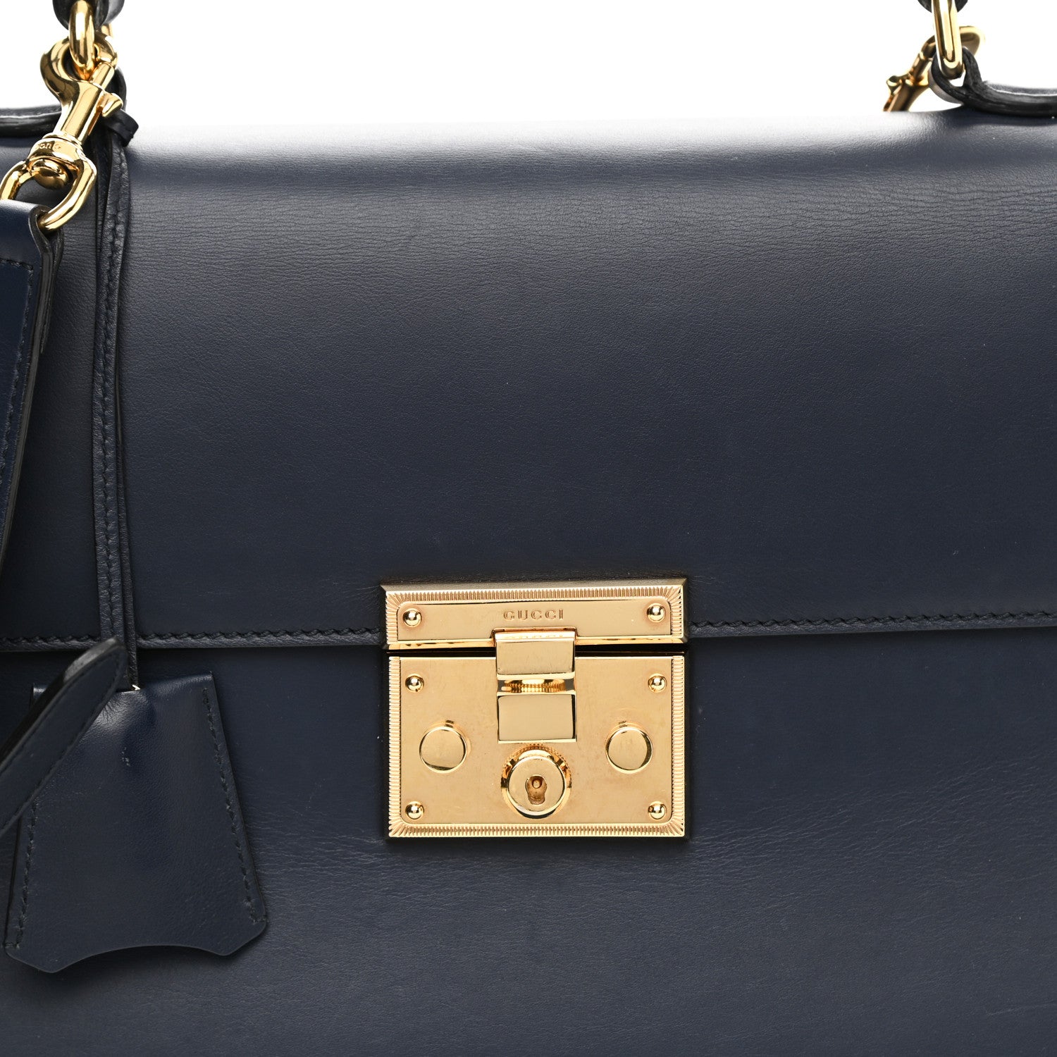 Gucci Calfskin Medium Padlock Signature Top Handle Bag Navy 8 of 14