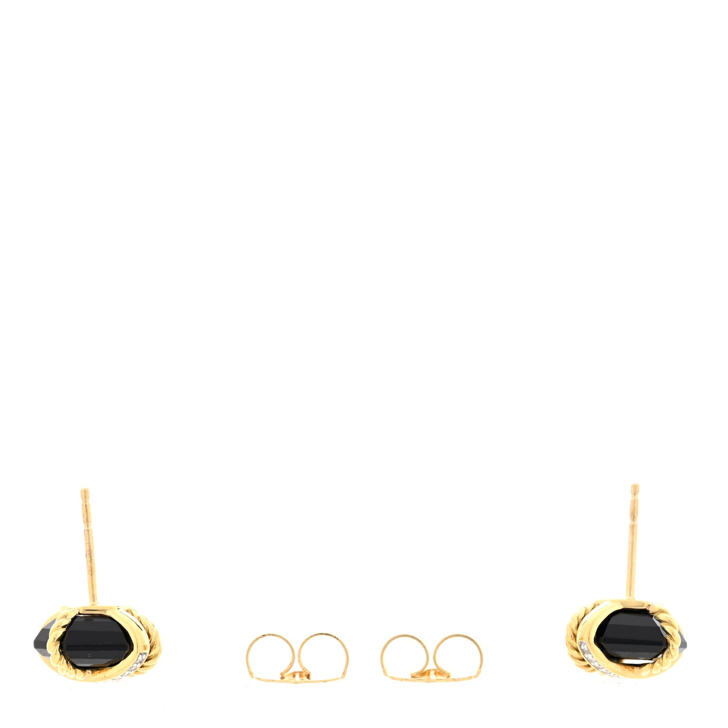 David Yurman 18K Yellow Gold Diamond Onyx 10mm Cable Wrap Earrings 3 of 4
