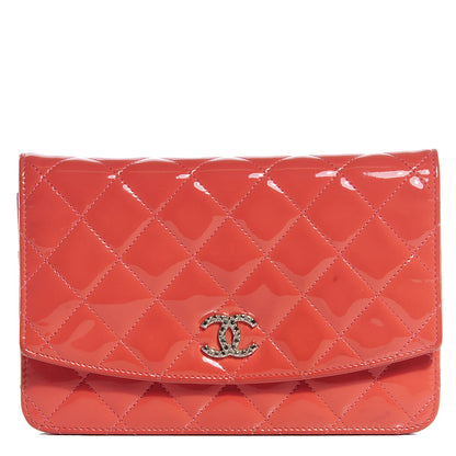 Chanel Patent Quilted Brilliant Wallet On Chain WOC Pink 1 of 8