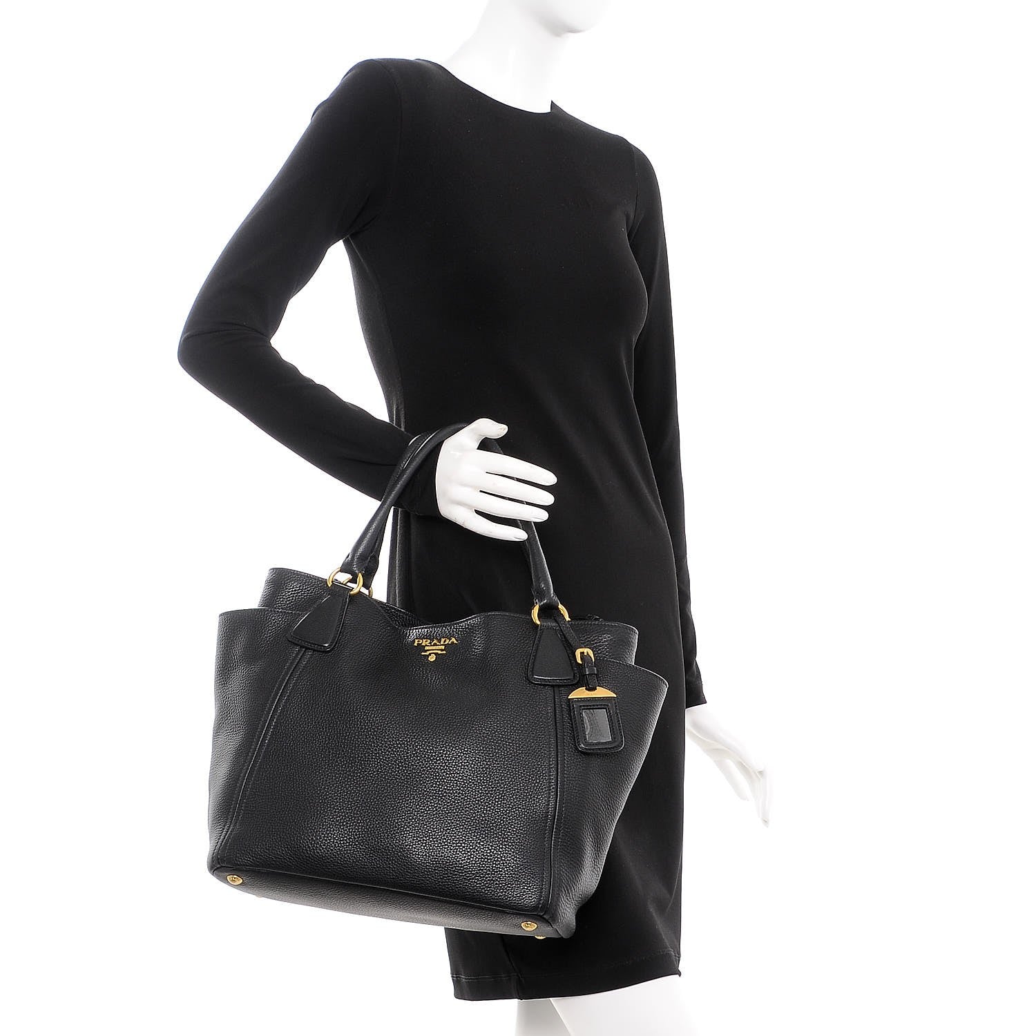 Prada Vitello Daino Side Pocket Tote Nero Black 3 of 11