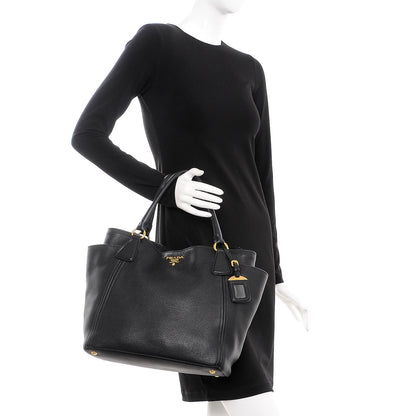 Prada Vitello Daino Side Pocket Tote Nero Black 3 of 11