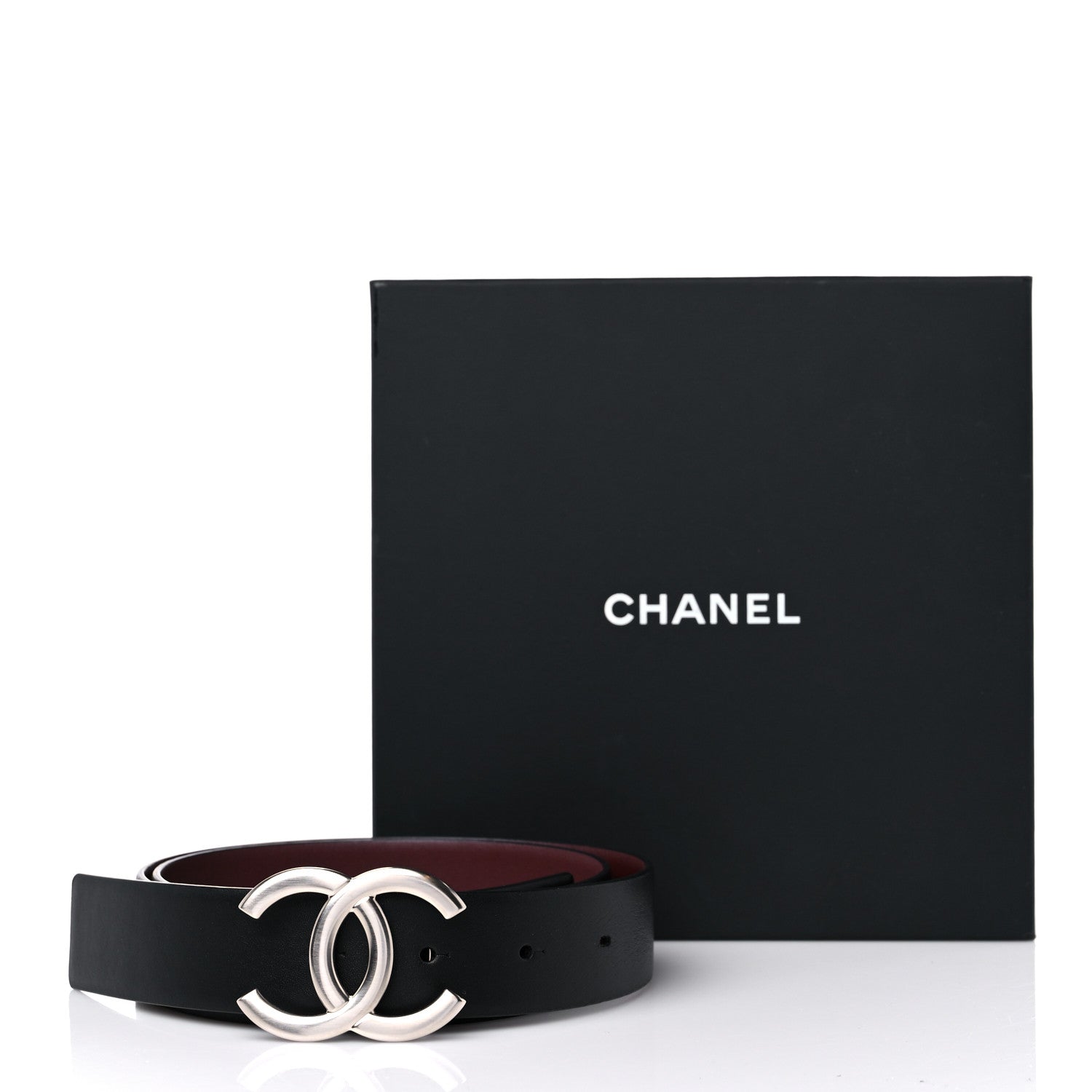 Chanel Calfskin CC Reversible Belt 80 32 Black Burgundy 4 of 4