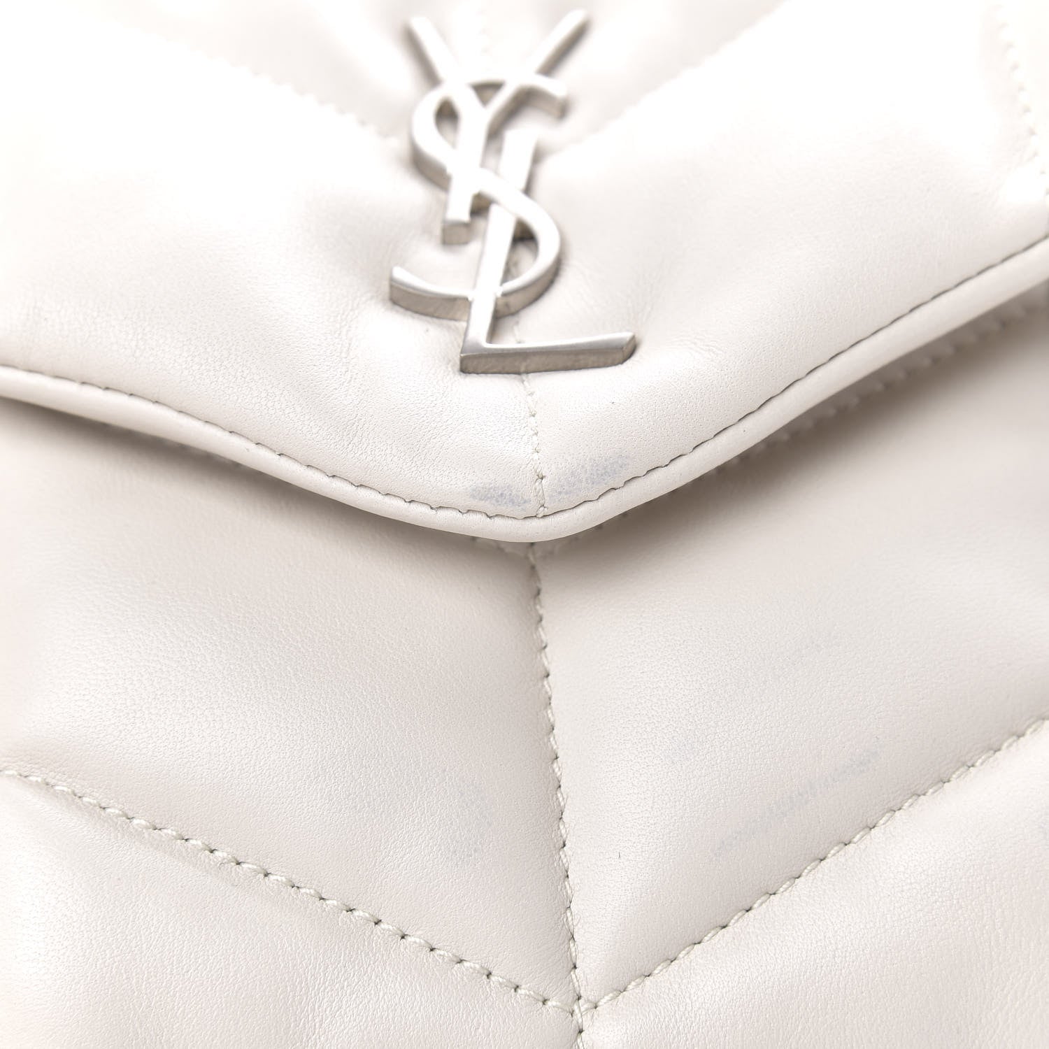 Saint Laurent Lambskin Quilted Toy Loulou Puffer Monogram Chain Satchel Blanc Vintage 8 of 12