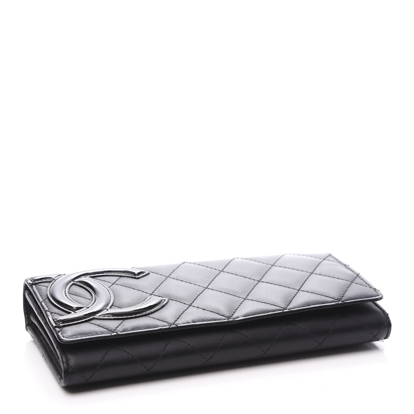 Calfskin Quilted Cambon Gusset Flap Wallet Black