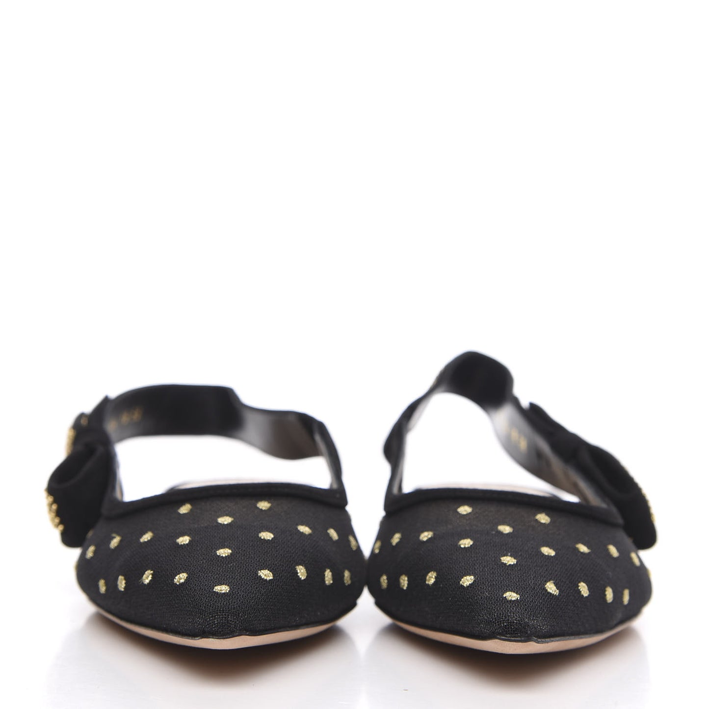 Plumetis Mesh Ribbon Dotted Studded J'Adoir Ballet Flats 38 Black Gold