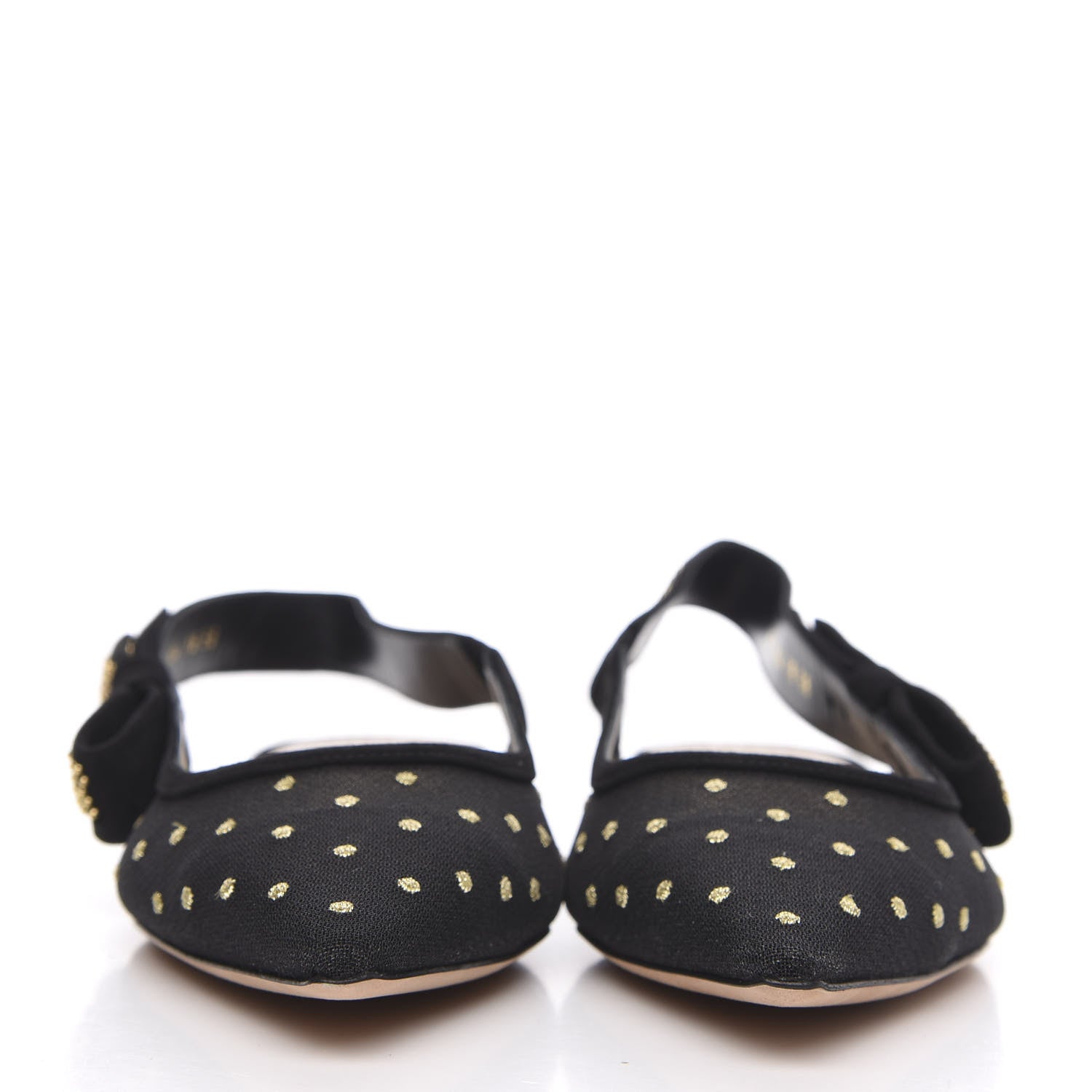 Christian Dior Plumetis Mesh Ribbon Dotted Studded J'Adoir Ballet Flats 38 Black Gold 2 of 9