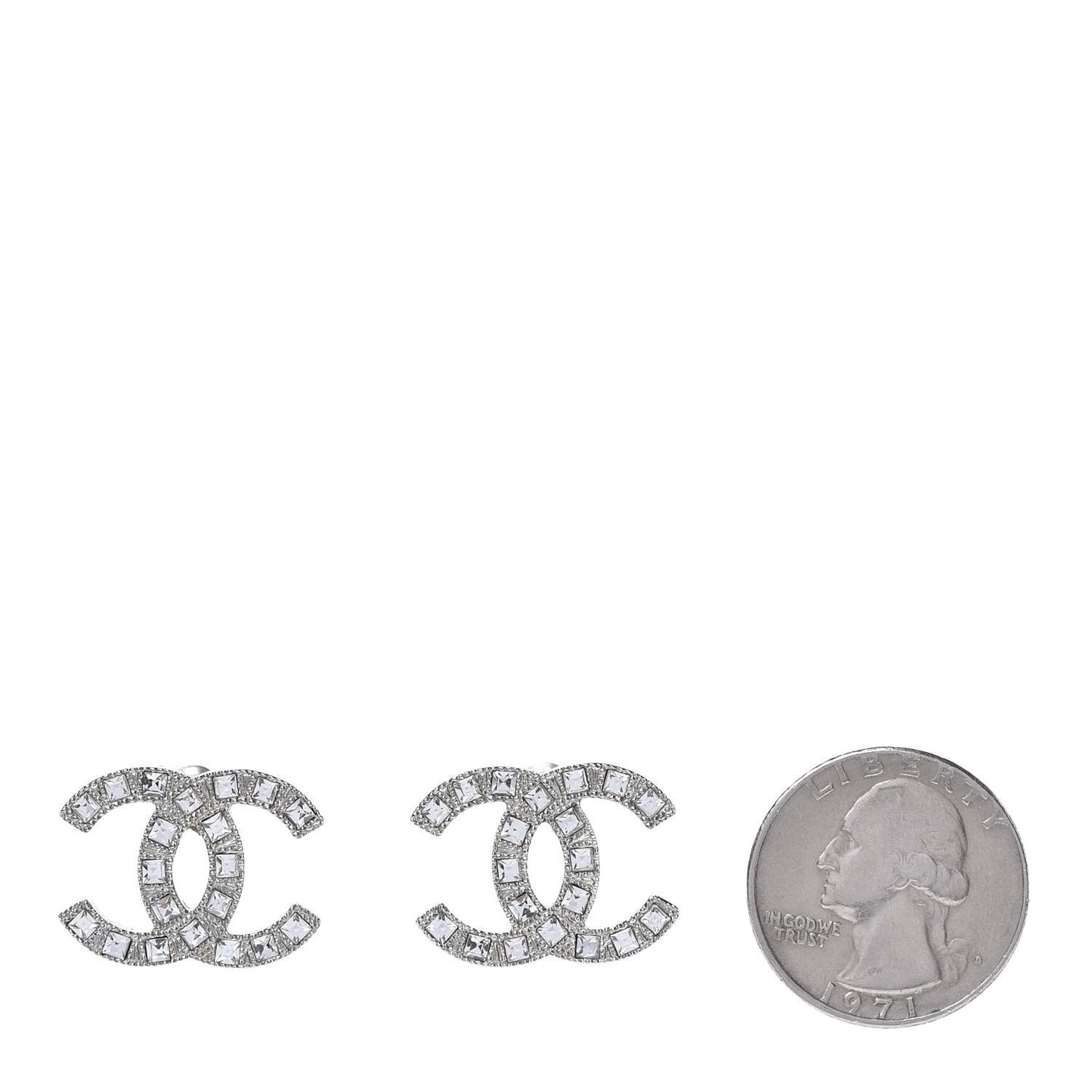 Baguette Crystal CC Earrings Silver