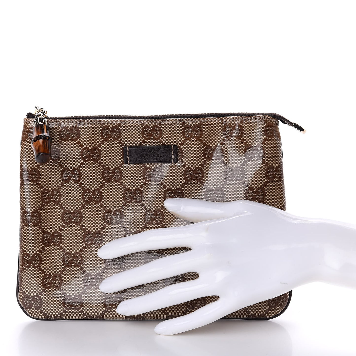 Crystal Monogram Pouch Dark Brown