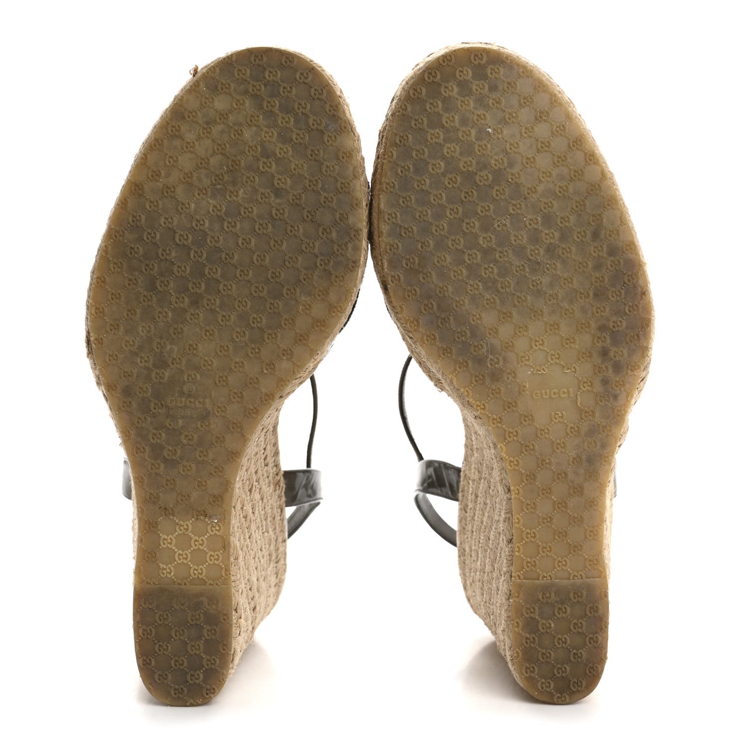 Gucci Patent Microguccissima Penelope Espadrille Wedge Sandals 37.5 Acero 6 of 10