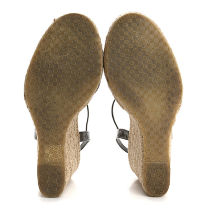 Gucci Patent Microguccissima Penelope Espadrille Wedge Sandals 37.5 Acero 6 of 10
