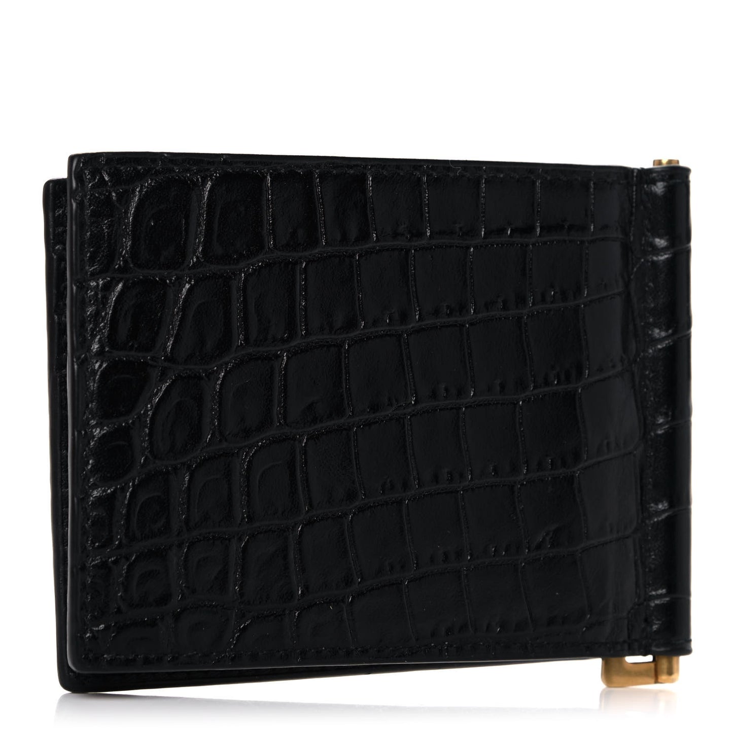 Calfskin Crocodile Embossed Tiny Monogram Bill Clip Wallet Black