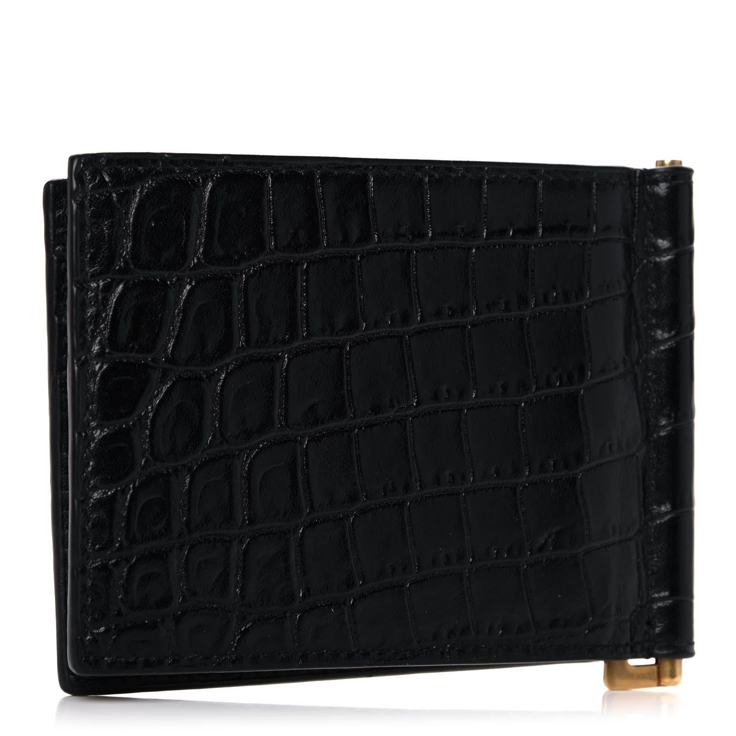 Saint Laurent Calfskin Crocodile Embossed Tiny Monogram Bill Clip Wallet Black 3 of 10