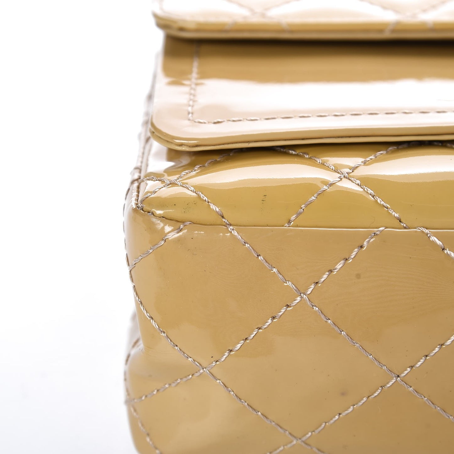 Patent Quilted Medium Double Flap Beige