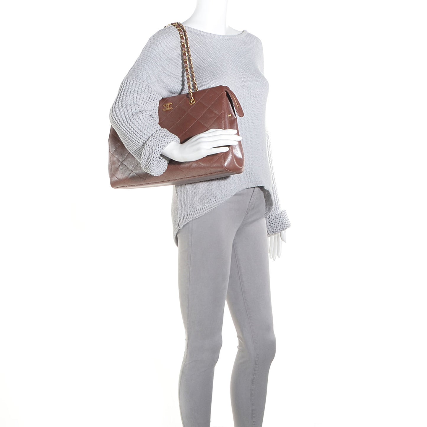 Metallic Caviar Quilted Shoulder Bag Brown