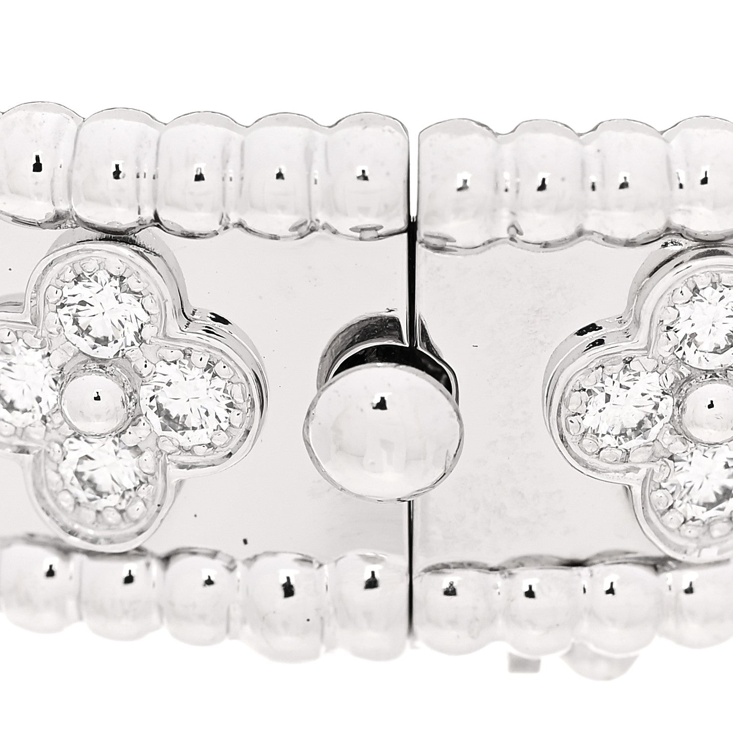 Van Cleef & Arpels 18K White Gold Diamond Perlee Clovers Bangle Bracelet XS 4 of 8
