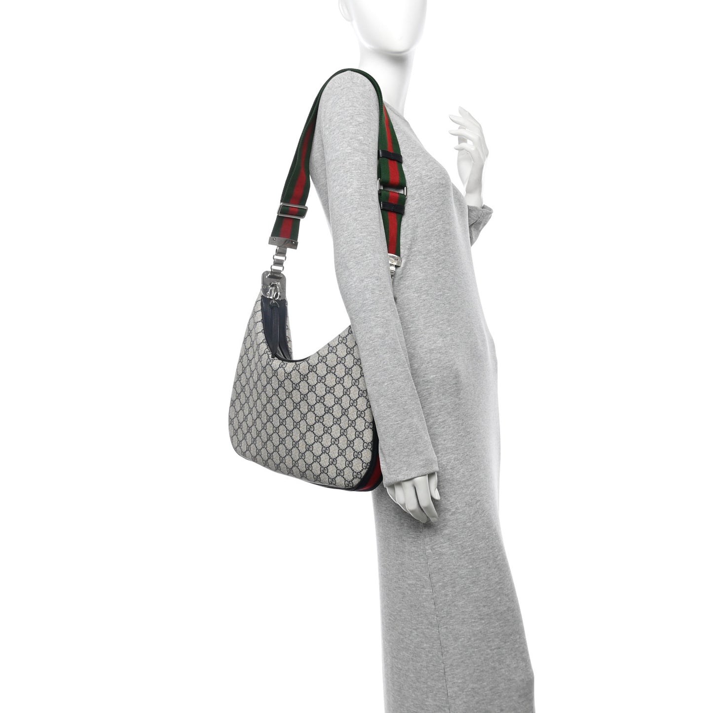 GG Supreme Monogram Textured Calfskin Web Small Attache Shoulder Bag Beige Blue