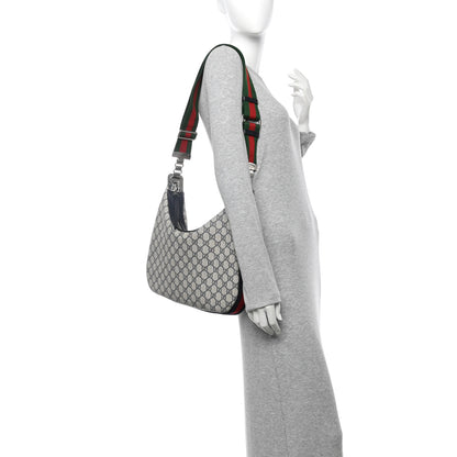 Gucci GG Supreme Monogram Textured Calfskin Web Small Attache Shoulder Bag Beige Blue 2 of 14