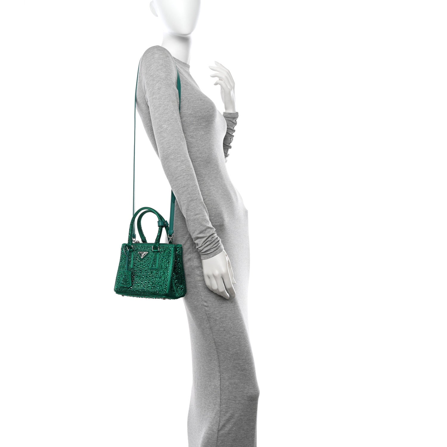 Prada Satin Crystal Mini Galleria Double Zip Tote Mango 2 of 11